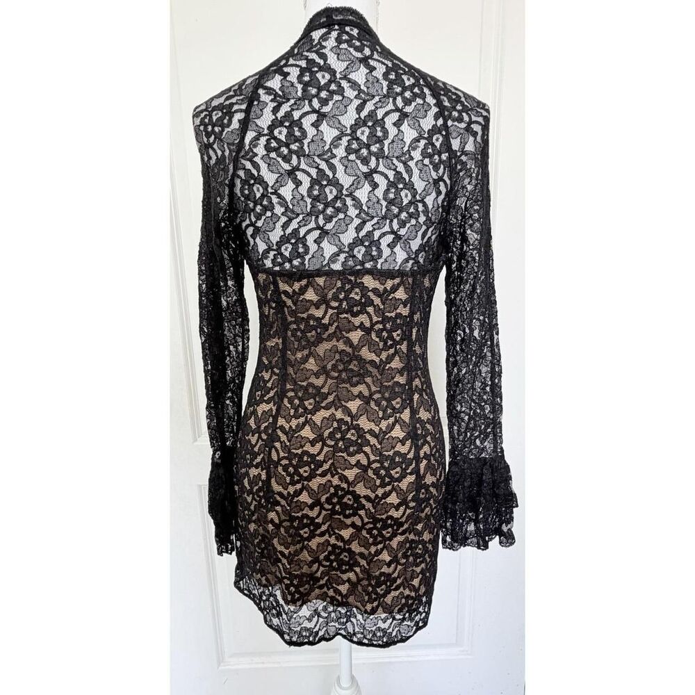 Laundry By Shelli Segal Black Lace Bell Sleeve Mini Dress Size 6 NWT - Picture 7 of 9